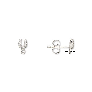 Earstud, cubic zirconia and rhodium-plated sterling silver, clear, 5x4mm horseshoe with closed loop. Sold per pair.