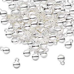 Drop, silver-plated brass, 4mm round. Sold per pkg of 100.