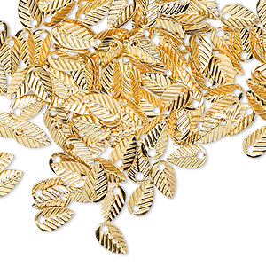 Charm, gold-plated brass, stamped, 6.5x4mm leaf. Sold per pkg of 100.