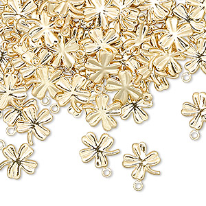 Charm, gold-plated brass, 8mm clover. Sold per pkg of 50.