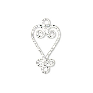 Drop, silver-plated &quot;pewter&quot; (zinc-based alloy), 20x13mm double-sided fancy heart with 5 loops. Sold per pkg of 10.