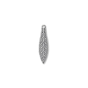 Charm, antique silver-plated brass, stamped, 19x5mm leaf. Sold per pkg of 10.