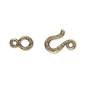 Clasp, TierraCast&reg;, &quot;Soulful Spirit&quot; collection, hook-and-eye, antique brass-plated pewter (tin-based alloy), 20x11mm with hammered design. Sold individually.