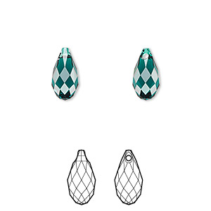 Drop, Crystal Passions&reg;, emerald, 11x5.5mm faceted briolette pendant (6010). Sold per pkg of 24.