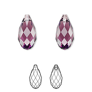 Drop, Crystal Passions&reg;, amethyst, 17x8.5mm faceted briolette pendant (6010). Sold per pkg of 6.