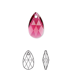 Drop, Crystal Passions&reg;, scarlet, 16x9mm faceted pear pendant (6106). Sold per pkg of 2.