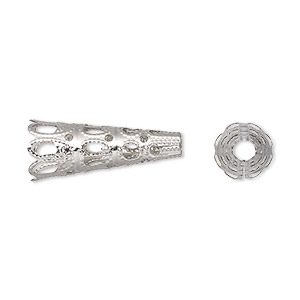Cone, stainless steel, 22x9mm filigree, fits 7mm bead. Sold per pkg of 10.