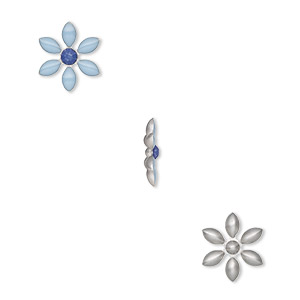 Component, epoxy / plastic / silver-finished copper, blue and light blue, 17x15mm single-sided flower. Sold per pkg of 2.