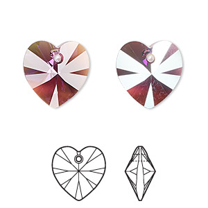 Drop, Crystal Passions&reg;, amethyst shimmer, 14mm heart (6228). Sold per pkg of 2.