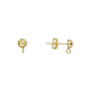 Earstud, gold-finished sterling silver, 4mm diamond-cut half-ball with ...