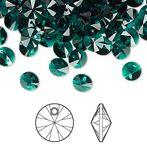 Drop, Crystal Passions&reg;, emerald, 6mm mini disk pendant (6428). Sold per pkg of 12.