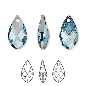 Drop, Crystal Passions&reg;, aquamarine light chrome, 18x10mm faceted metallic cap pear pendant (6565). Sold individually.