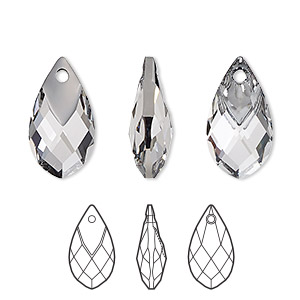 Drop, Crystal Passions&reg;, crystal clear light chrome, 18x10mm faceted metallic cap pear pendant (6565). Sold individually.