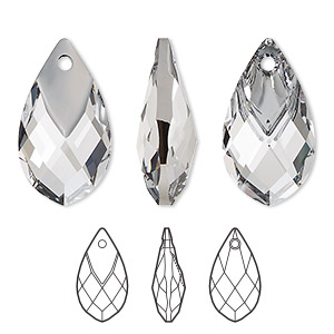 Drop, Crystal Passions&reg;, crystal clear light chrome, 22x12mm faceted metallic cap pear pendant (6565). Sold individually.