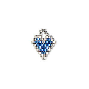 Drop, Creative Touch, glass, dark blue and silver, 12mm double-sided heart. Sold individually.