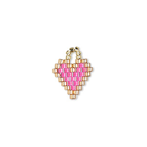 Drop, Creative Touch, glass, hot pink / copper / gold, 12mm double-sided heart. Sold individually.