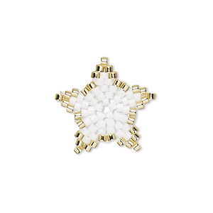 Drop, Creative Touch, glass, white and light gold, 20mm double-sided star. Sold individually.
