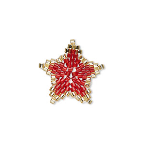 Drop, Creative Touch, glass, red and light gold, 20mm double-sided star. Sold individually.