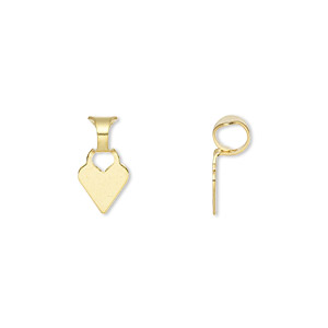 Bail, glue-on, gold-plated brass, 13.5x7mm with 3.5mm hole and 7mm flat heart base. Sold per pkg of 20.