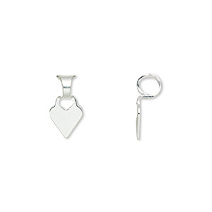 Bail, glue-on, silver-plated brass, 13.5x7mm with 7mm flat heart base. Sold per pkg of 20.