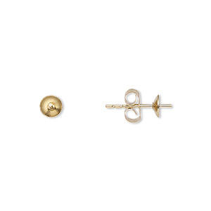 Earstud, 14Kt gold-filled, 4mm cup with peg, fits 4-6mm half-drilled bead. Sold per pair.