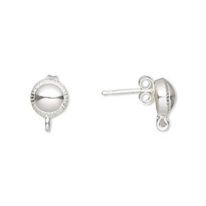 Earstud, sterling silver, 8mm half-ball with corrugated rim and closed ...