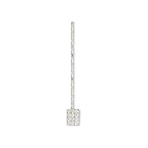 Paddle pin, cubic zirconia and rhodium-plated sterling silver, clear, 1-inch diamond-cut twisted with 5x4mm rectangle, 22 gauge. Sold individually.