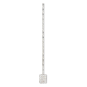 Paddle pin, cubic zirconia and rhodium-plated sterling silver, clear, 1-1/2 inch diamond-cut twisted with 5x4mm rectangle, 22 gauge. Sold individually.