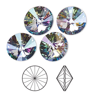 Chaton, Crystal Passions&reg;, crystal iris mist, foil back, 14mm faceted rivoli (1122). Sold per pkg of 12.