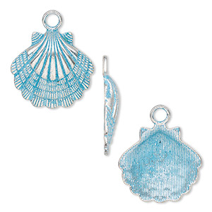 Focal, antique silver-finished pewter (tin-based alloy), blue patina, 30.5.29mm single-sided shell. Sold per pkg of 4.