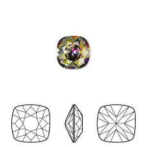 Embellishment, Crystal Passions&reg; rhinestone, crystal peacock eye, 10mm faceted cushion fancy stone (4470). Sold per pkg of 6.