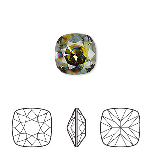 Embellishment, Crystal Passions&reg; rhinestone, crystal peacock eye, 12mm faceted cushion fancy stone (4470). Sold per pkg of 6.