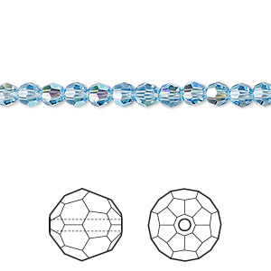 Bead, Crystal Passions&reg;, aquamarine shimmer, 4mm faceted round (5000). Sold per pkg of 144 (1 gross).