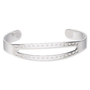 Bracelet component, cuff, silver-plated brass, 1/2 inch wide with 45x6mm open marquise and 30 holes, adjustable from 6-1/2 to 7-1/2 inches. Sold individually.