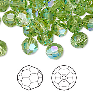 Bead, Crystal Passions&reg;, peridot shimmer, 8mm faceted round (5000). Sold per pkg of 12.