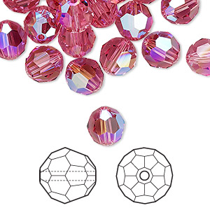 Bead, Crystal Passions&reg;, rose shimmer, 8mm faceted round (5000). Sold per pkg of 144 (1 gross).