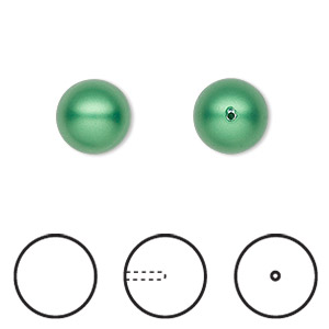 Pearl, Crystal Passions&reg;, Eden green, 10mm half-drilled round (5818). Sold per pkg of 4.