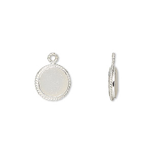 Drop, druzy agate (coated) and sterling silver, white AB, 9-11mm hand-cut single-sided round with rope edge design, B grade, Mohs hardness 7. Sold individually.