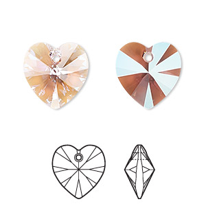 Drop, Crystal Passions&reg;, light amethyst shimmer, 14mm heart pendant (6228). Sold per pkg of 2.