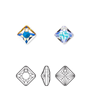 Drop, Crystal Passions&reg;, crystal AB, 9mm faceted princess cut pendant (6431). Sold per pkg of 4.