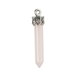 Drop, pink chalcedony (dyed) and antiqued sterling silver, pink, 20x4mm-26x6mm hand-cut 3D faceted point. Sold individually.