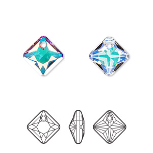 Drop, Crystal Passions&reg;, crystal AB, 11.5mm faceted princess cut pendant (6431). Sold per pkg of 2.
