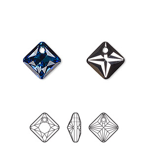 Drop, Crystal Passions&reg;, crystal Bermuda blue P, 11.5mm faceted princess cut pendant (6431). Sold per pkg of 2.