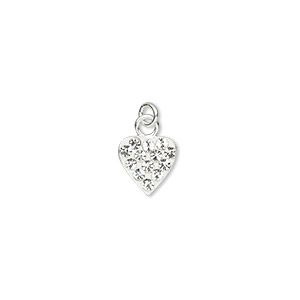 Charm, crystal / epoxy / sterling silver, clear and white, 7.5x7mm ...