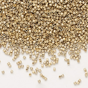Seed bead, Delica&reg;, glass, opaque matte light 24Kt gold-plated (DBS0334), #15 round. Sold per 4-gram pkg.