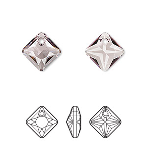 Drop, Crystal Passions&reg;, light amethyst, 11.5mm faceted princess cut pendant (6431). Sold per pkg of 2.
