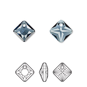 Drop, Crystal Passions&reg;, Montana, 11.5mm faceted princess cut pendant (6431). Sold per pkg of 2.