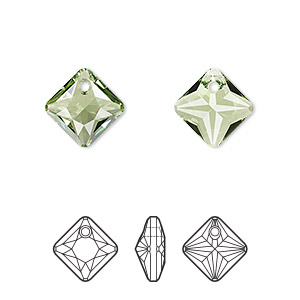 Drop, Crystal Passions&reg;, peridot, 11.5mm faceted princess cut pendant (6431). Sold per pkg of 2.