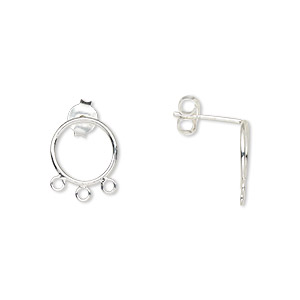 Earstud, sterling silver, 12.5x10mm open round with 3 loops. Sold per ...