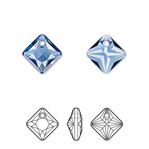 Drop, Crystal Passions&reg;, sapphire, 11.5mm faceted princess cut pendant (6431). Sold per pkg of 2.